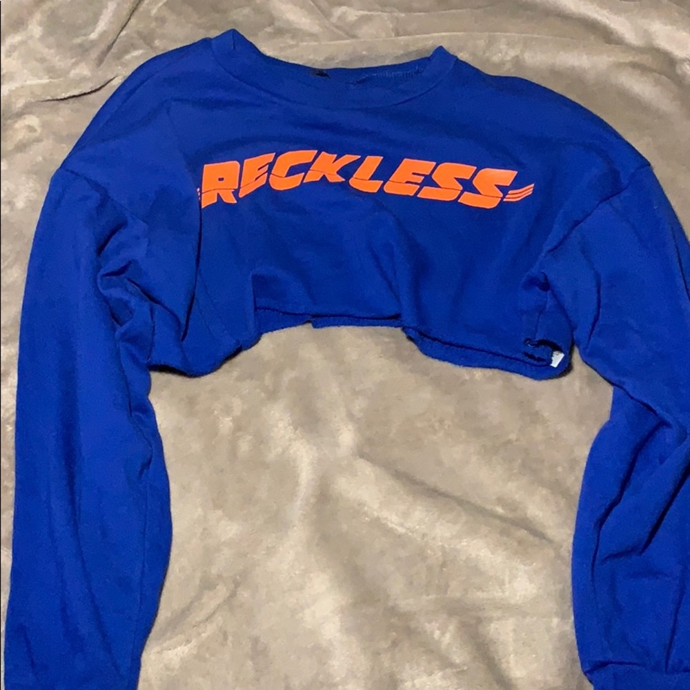 Blue and orange cropped long sleeve hoodie